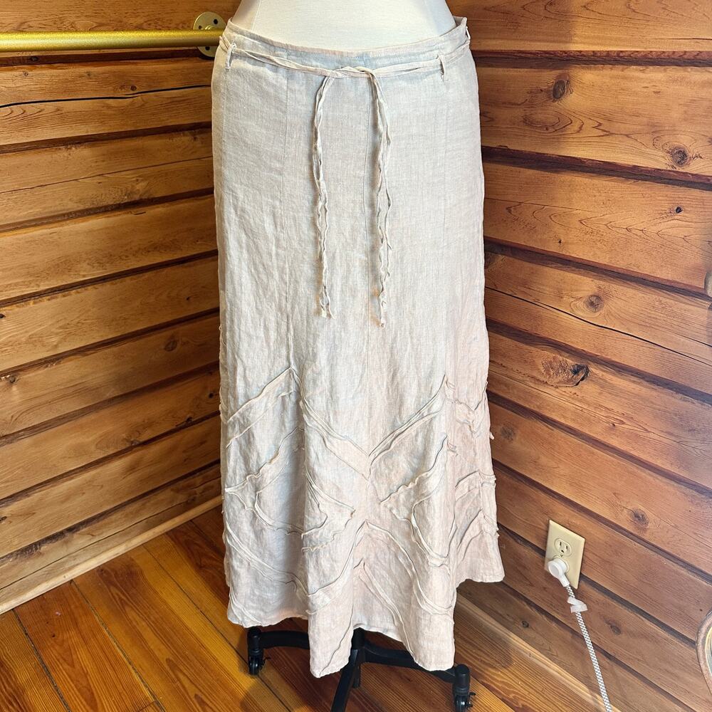 Willi Smith Beige Linen Maxi Skirt with Drawstring Waist